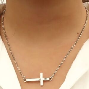 SILVER SIDEWAYS CROSS NECKLACE 20”